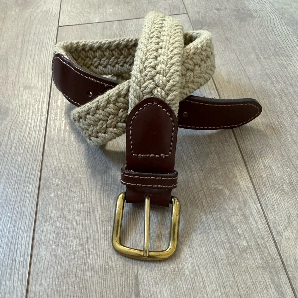 Vintage Boys Solid Brass Woven Braided Leather Belt Size Small 30-32 made in USA